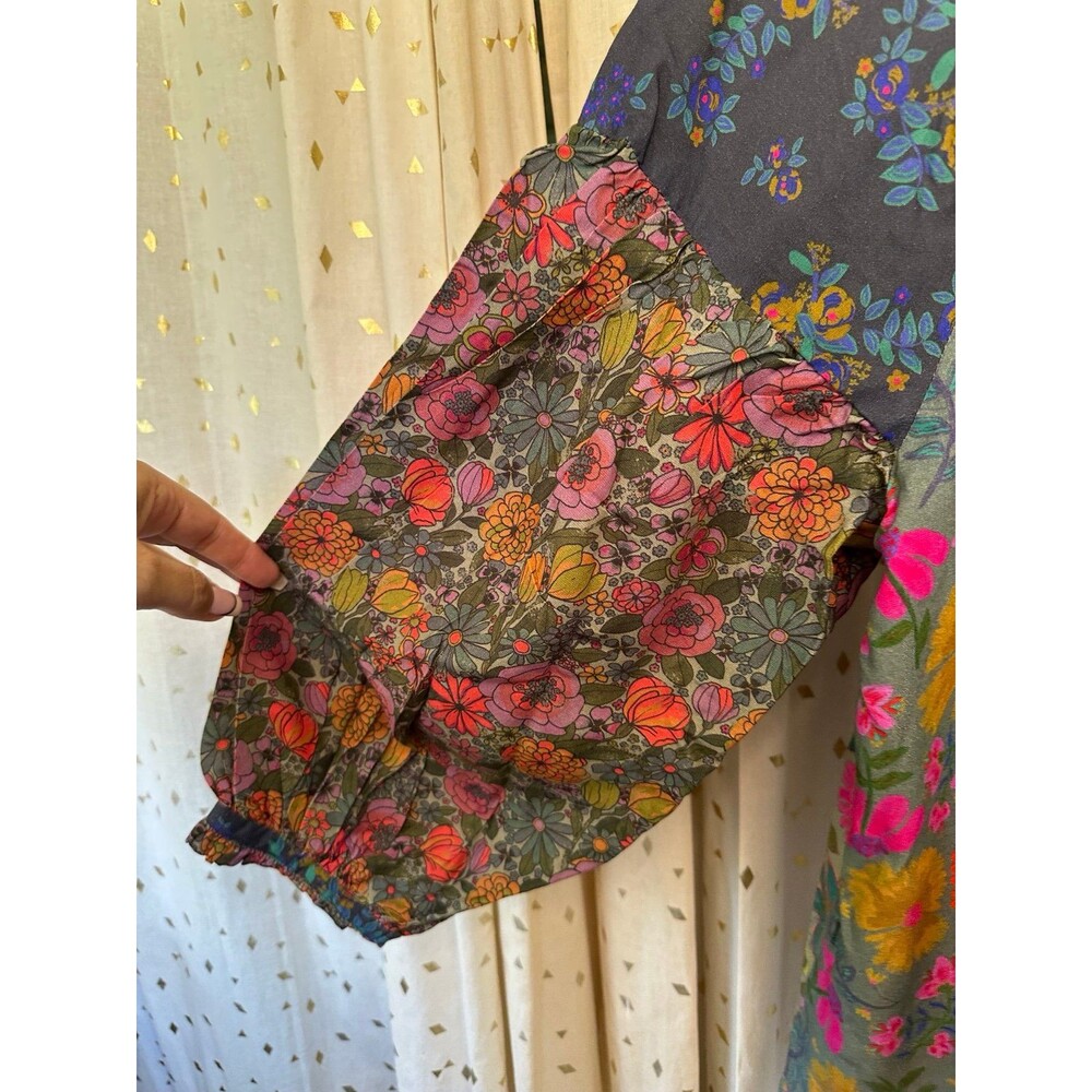 NWT Natural Life Drawn Garden Multi Floral Patchwork Tassel Tie Fallon Top M - Picture 4 of 7